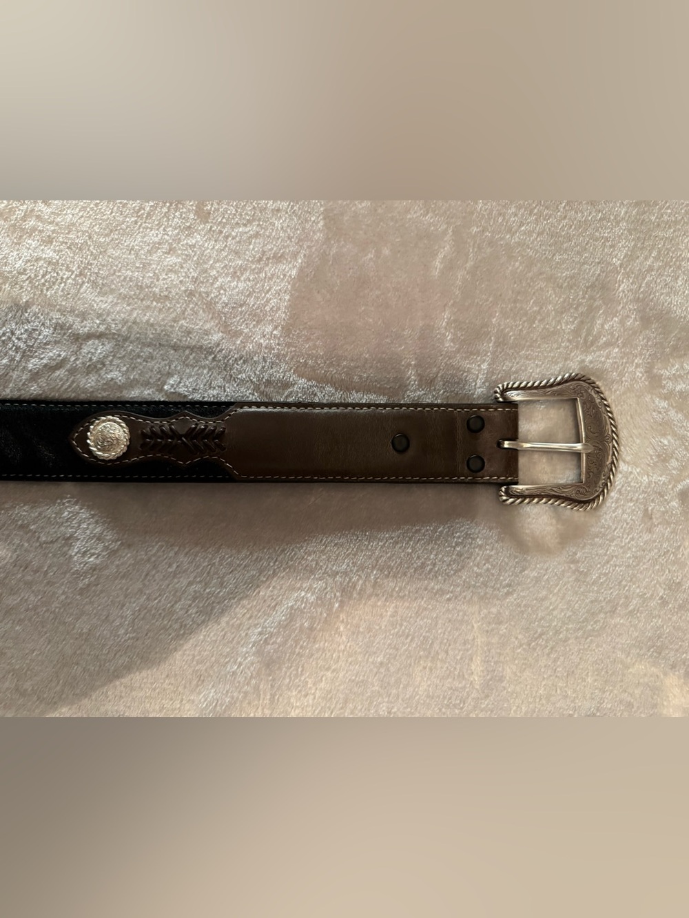 Nocona Brown/Black Leather Western Belt with Silver Buckle & Woven Accents Sz 36 - Picture 6 of 7
